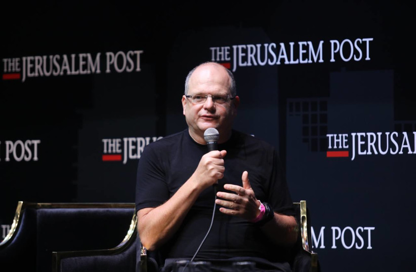  Check Point CEO Gil Shwed is seen speaking at the Jerusalem Post annual conference at the Museum of Tolerance in Jerusalem, on October 12, 2021. (photo credit: MARC ISRAEL SELLEM/THE JERUSALEM POST)
