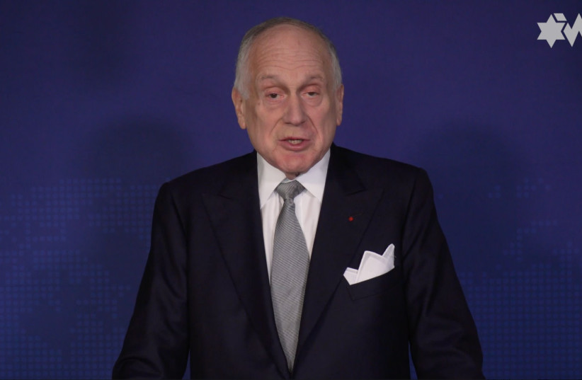  World Jewish Congress president Ronald S. Lauder speaks in a video address to the Jerusalem Post 10th Annual Conference, October 12, 2021 (photo credit: screenshot)