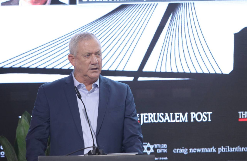  Defense Minister Benny Gantz at the Jerusalem Post Annual Conference, October 12, 2021 (photo credit: AVRAHAM SASSONI)