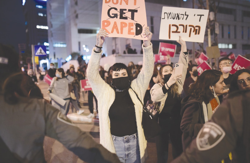  A PROTEST against sexual violence against women earlier this year in Tel Aviv. (credit: TOMER NEUBERG/FLASH90)