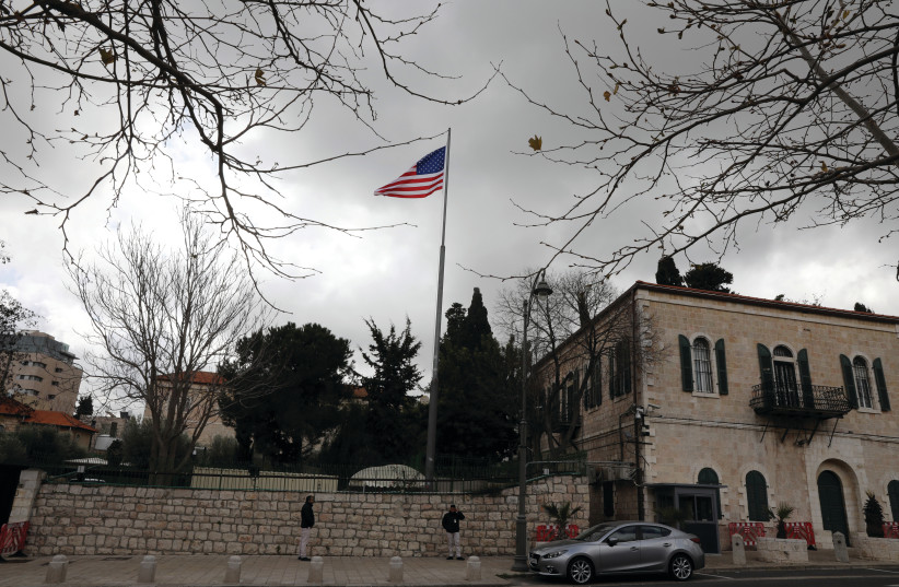  AN AMERICAN flag flutters at the premises of the former United States Consulate in Jerusalem. (photo credit: AMMAR AWAD/REUTERS)