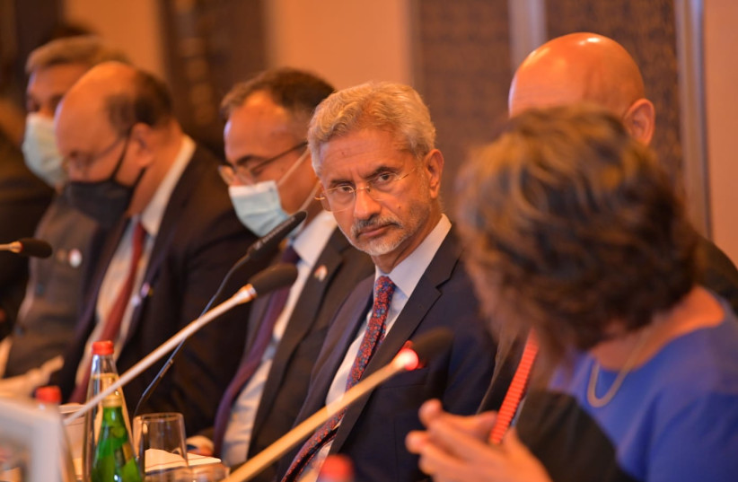 India's Minister of External Affairs Dr. S. Jaishankar speaks to a group of business leaders in Jerusalem. (credit: COURTESY INDIAN EMBASSY IN ISRAEL)