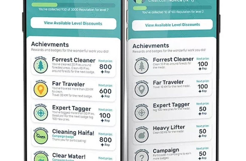  The CleanCoin app allows users to easily report or clean up trash piles around them and earn prizes. (credit: Courtesy)