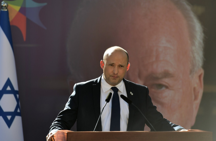 Prime Minister Naftali Bennett attends a state memorial ceremony commemorating the late prime minister Yitzhak Rabin and his wife, Leah, on Mount Herzl in Jerusalem, October 18, 2021. (credit: KOBI GIDEON/GPO)