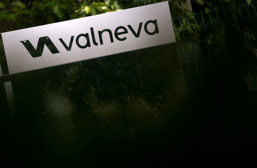  The logo of Valneva SE is pictured at the company's headquarters in Saint-Herblain, near Nantes, France, September 13, 2021. (photo credit: REUTERS/STEPHANE MAHE)