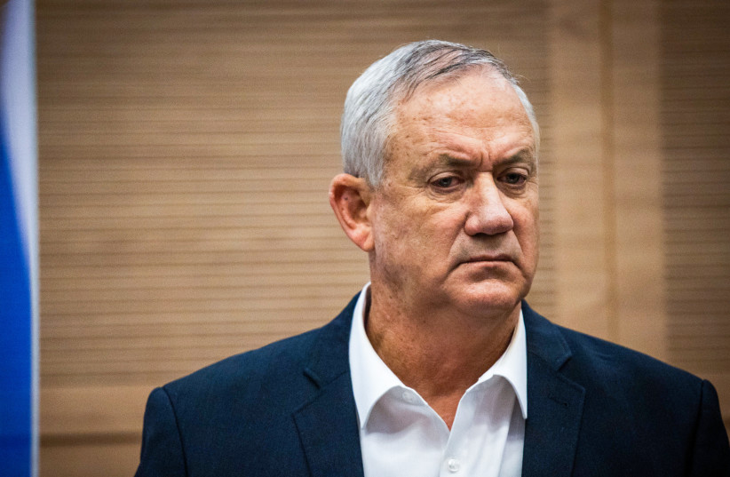  Israeli minister of Defense Benny Gantz attend a Defense and Foreign Affairs Committee meeting at the Knesset, the Israeli parliament in Jerusalem on October 19, 2021. (credit: YONATAN SINDEL/FLASH90)
