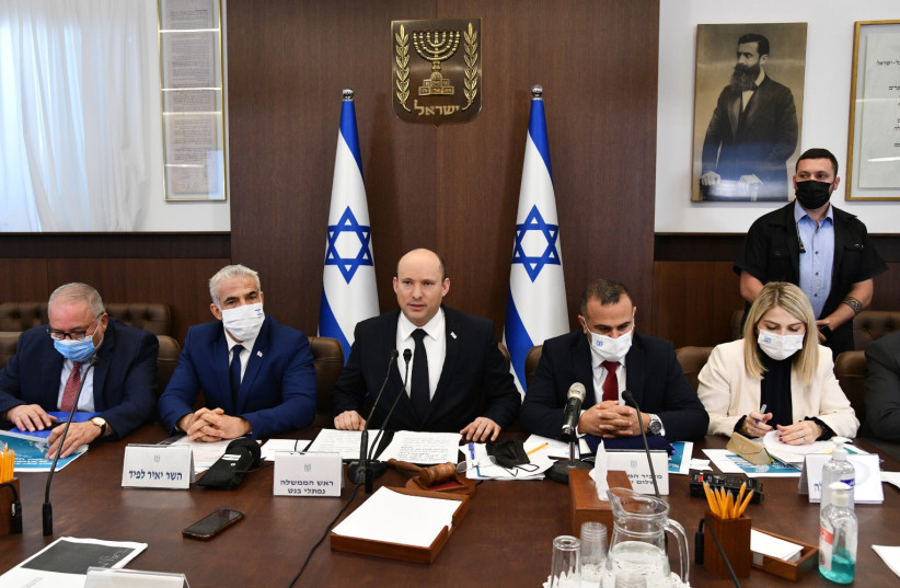  Prime Minister Naftali Bennett at a cabinet meeting, October 24, 2021.  (photo credit: CHAIM TZACH/GPO)