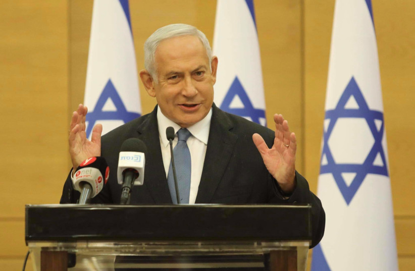  Opposition leader Benjamin Netanyahu speaks in the faction meeting on Monday (photo credit: MARC ISRAEL SELLEM)