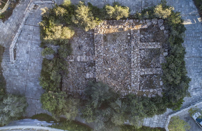  Aerial view of the fortress on the French Hill before restoration.  (photo credit: SHAI HALEVI/IAA)