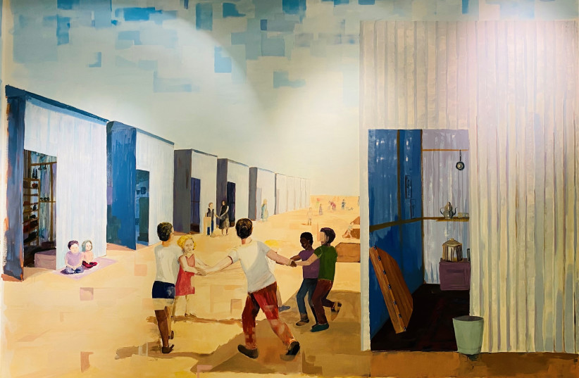  Part of a set of murals titled ''Transitions'' painted by artist Rubi Bakal (b. 1981) in 2020 now on display at the Babylonian Jewry Heritage Center. The murals depict life for newly-arrived Iraqi immigrants to Israel in the transit camps. (credit: BABYLONIAN JEWRY HERITAGE CENTER)