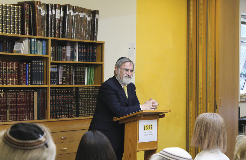  Rabbi Sacks speaking at the LSJS (photo credit: Courtesy)