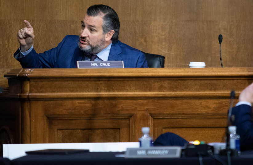  Sen. Ted Cruz asks Attorney General Merrick Garland a question at a Senate hearing in Washington, DC. Oct. 27, 2021. (photo credit: Tom Brenner/Pool/Getty Images)