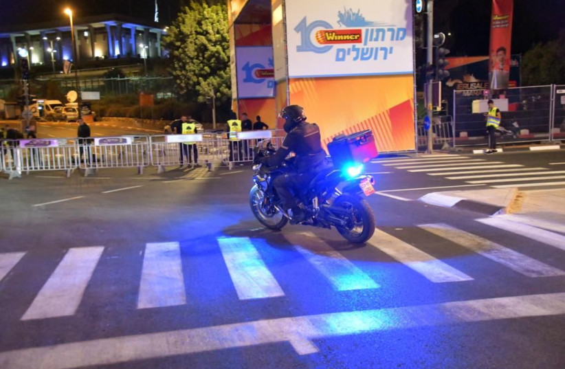  PREPARATIONS the night before the Jerusalem Annual Marathon, October 28, 2021 (credit: POLICE SPOKESPERSON'S UNIT)