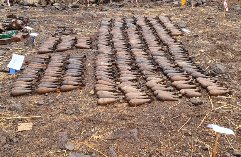 Mortar bombs extracted from a recently excavated Six Day War era Syrian bunker (credit: Defense Ministry/Mine Action Authority)