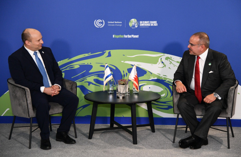 PM Naftali Bennett meets with Salman bin Hamad Al Khalifa, Bahrain's crown prince and prime minister. (photo credit: CHAIM TZACH/GPO)