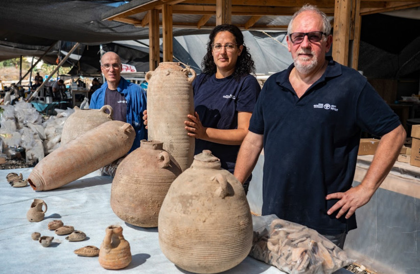  Dr. Jon Seligman, Liat Nadav-Ziv and Dr. Elie Haddad , the excavation directors on behalf of the Israel Antiquities Authority (credit: YANIV BERMAN/ISRAELI ANTIQUITIES AUTHORITY)