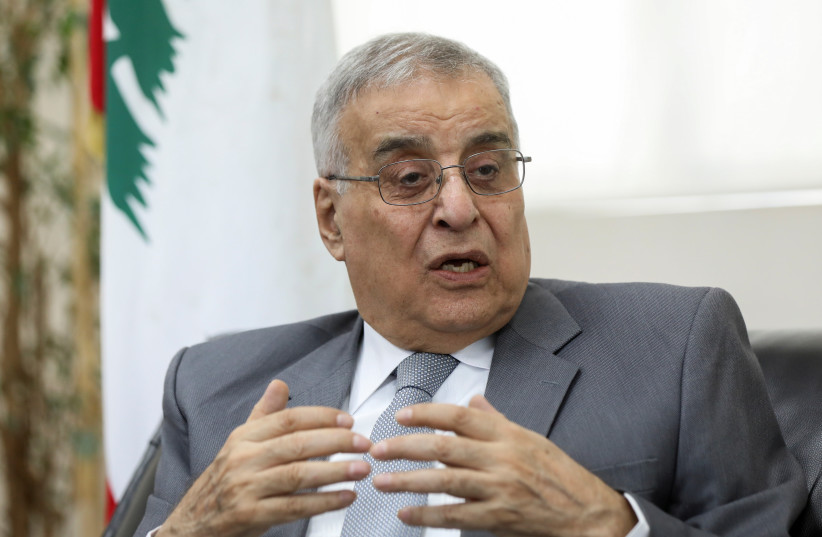  Lebanese Foreign Minister Abdallah Bou Habib gestures as he speaks during an interview with Reuters at his office at the Ministry of Foreign Affairs in Beirut, Lebanon November 2, 2021 (photo credit: REUTERS/MOHAMED AZAKIR)