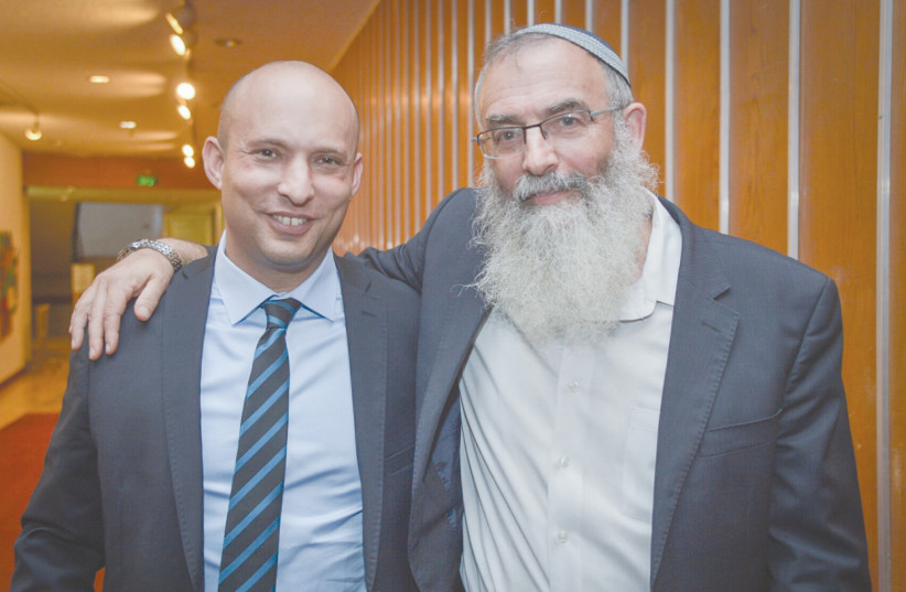  THEN-EDUCATION MINISTER Naftali Bennett and Rabbi David Stav at a Tzohar conference in Jerusalem in 2016. (photo credit: FLASH90)