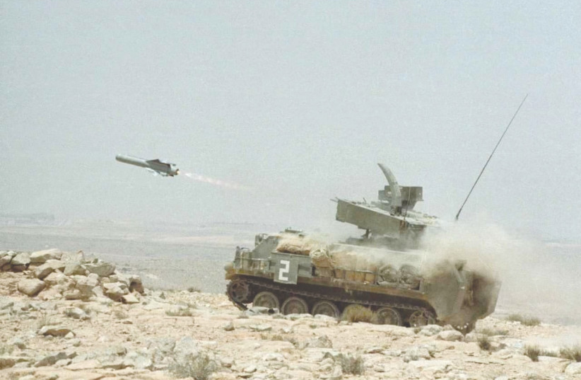 A TAMMUZ MISSILE launched from an IDF tank. (photo credit: RAFAEL ADVANCED SYSTEMS)