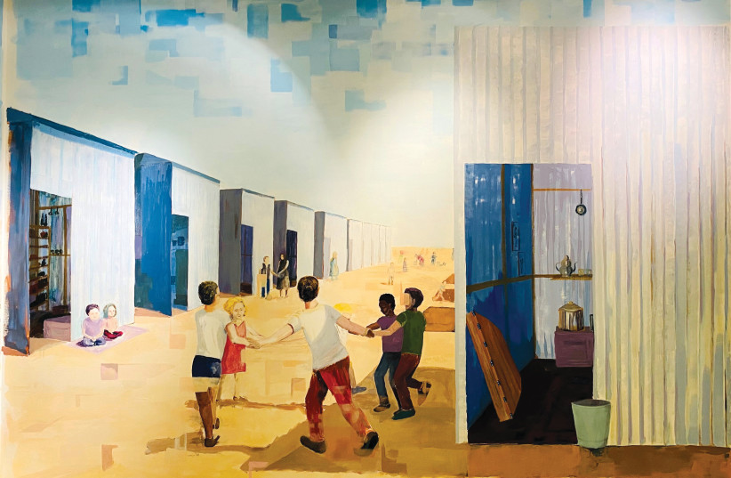  ‘TRANSITIONS’ murals painted by Rubi  Bakal, now on display at Babylonian Jewry Heritage Center, depicting life for newly arrived Iraqi  immigrants in the transit camps.  (photo credit: BABYLONIAN JEWRY HERITAGE CENTER)