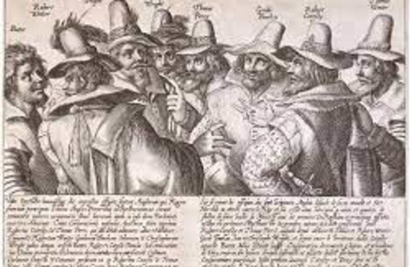  The members of the Gunpowder Plot which planned to blow up Parliament. (photo credit: Crispijn van de Passe the Elder/Wikimedia Commons)
