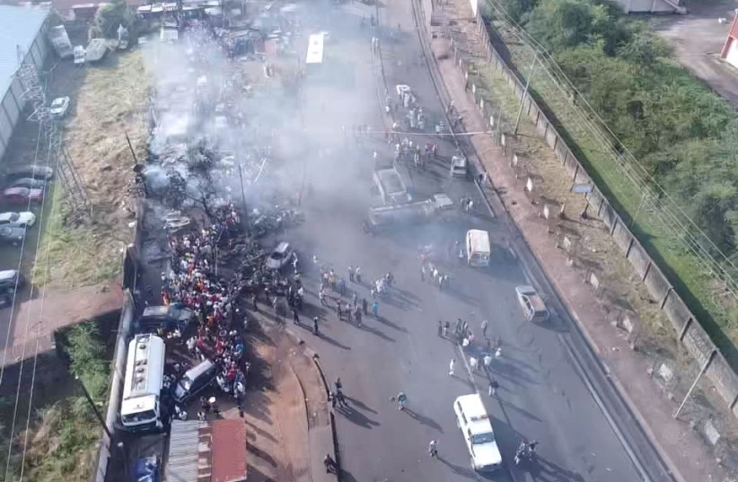 An accident scene is pictured after a fuel tanker explosion in Freetown, Sierra Leone November 6, 2021. (photo credit: NATIONAL DISASTER MANAGEMENT AGENCY-SIERRE LEONE/HANDOUT VIA REUTERS)