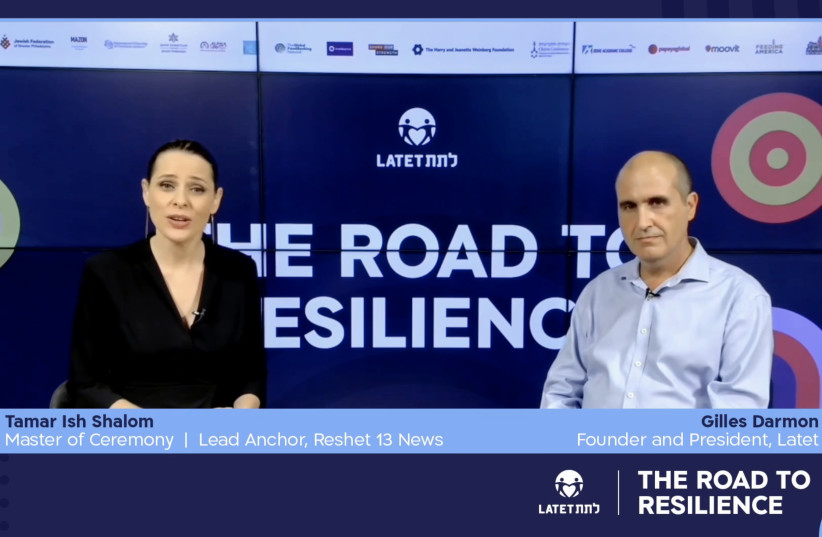  Screenshot of Tamar Ish Shalom and Gilles Darmon at Latet's The Road to Resilience conference. (photo credit: Courtesy)
