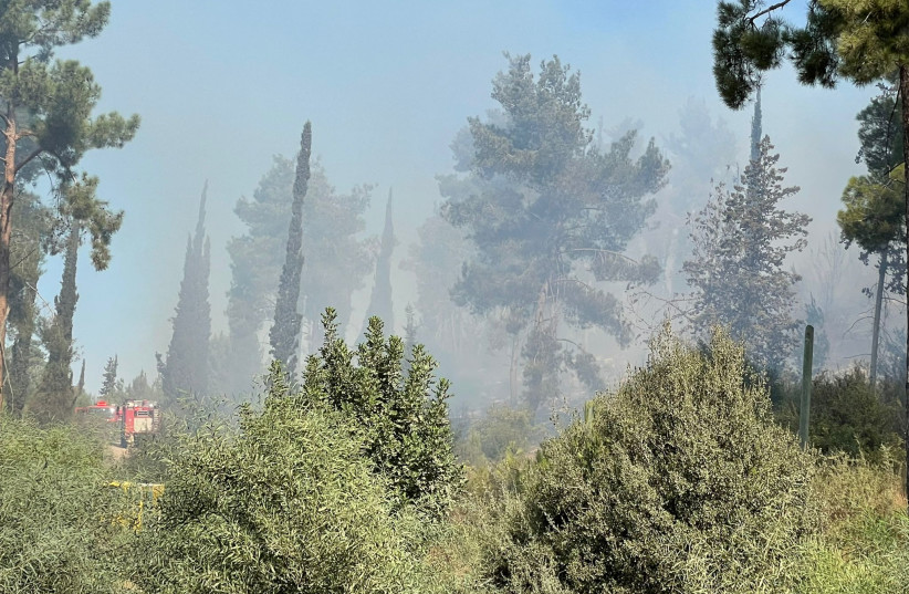  Fire breaks out near Beit Shemesh, November 7, 2021. (credit: FIRE AND RESCUE SERVICE JERUSALEM)