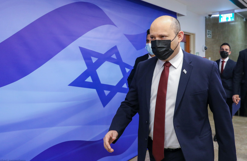  Prime Minister Naftali Bennett at the cabinet meeting, November 7, 2021.  (photo credit: MARC ISRAEL SELLEM/THE JERUSALEM POST)
