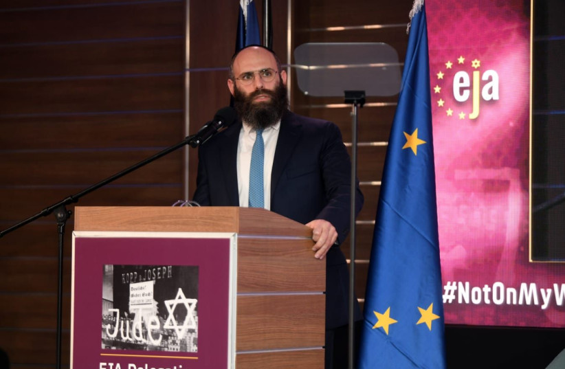  Rabbi Menachem Margolin speaks at a conference on antisemitism in Krakow, Poland on Nov. 8, 2021. (credit: EJA)