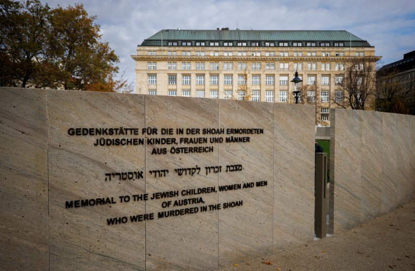  The entrance of the Shoah Wall of Names Memorial bearing the names of 64,000 Austrian Jews who were killed in the Holocaust is seen ahead of its opening in Vienna, Austria November 9, 2021.  (photo credit: REUTERS/LISI NIESNER)