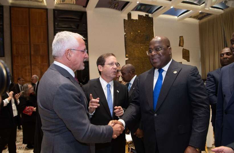  (L-R) Save A Child's Heart President Haim Taib speaks with Israeli President Isaac Herzog and Congolese President Felix Tshisekedi (photo credit: COURTESY OF SAVE A CHILD'S HEART)