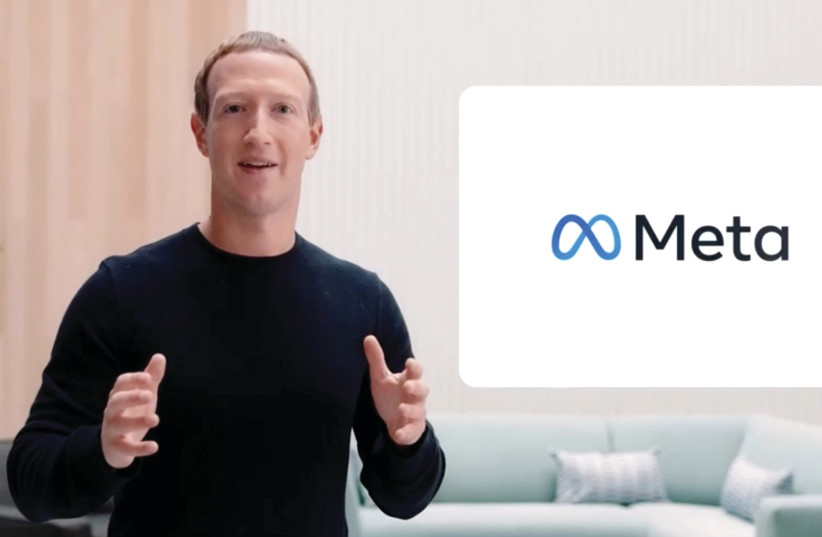 Facebook CEO Mark Zuckerberg appears at a  live-streamed virtual and augmented reality conference last month to announce the rebranding of Facebook as Meta. (credit: FACEBOOK/REUTERS)