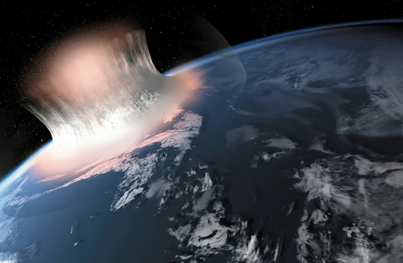  An asteroid is seen crashing into the Earth in this artistic rendering of an asteroid impact. (credit: PIXABAY)