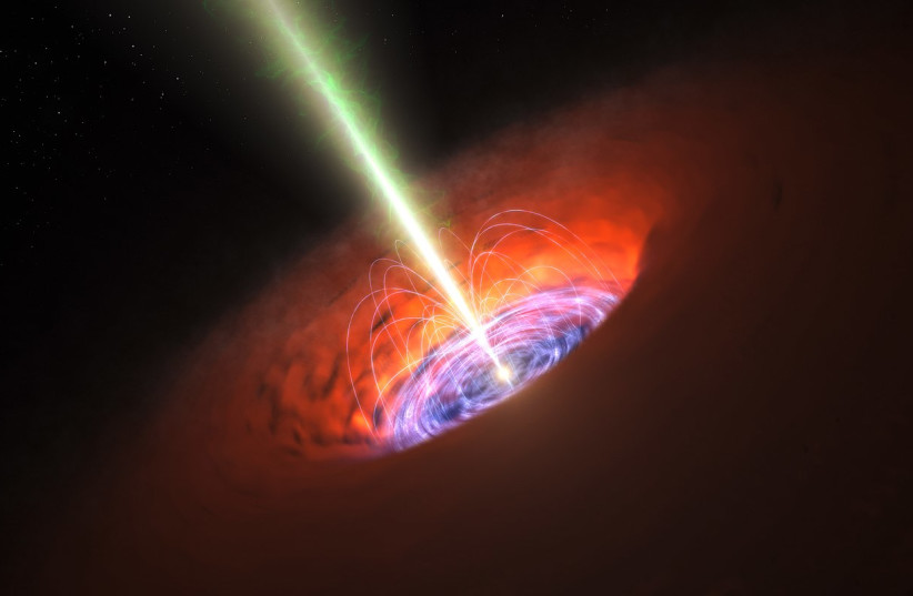Artist impression of a supermassive black hole at the center of a galaxy. (photo credit: Wikimedia Commons)