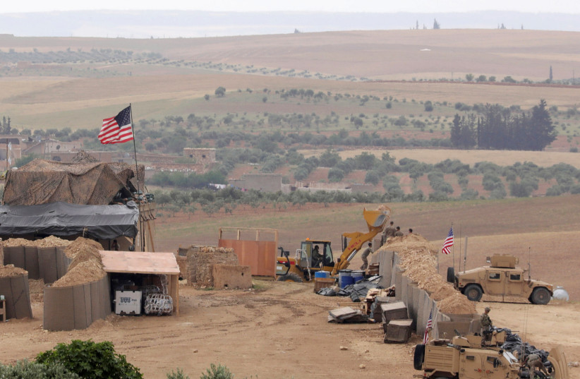  US forces set up a new base in Manbij, Syria May 8, 2018 (photo credit: REUTERS/RODI SAID)