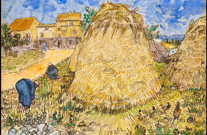  "Wheatstacks," a Van Gogh watercolor stolen by the Nazis, was sold at auction by Christie's in New York Thursday for $35.9 million. (photo credit: Christie's/JTA)