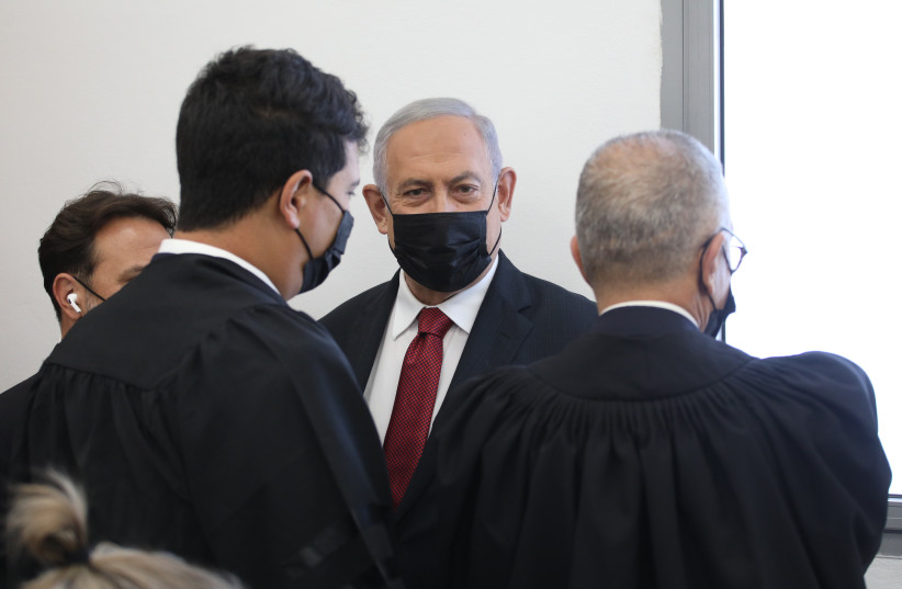  Former prime minister Benjamin Netanyahu in court on November 16. (photo credit: EMIL SALMAN/POOL)