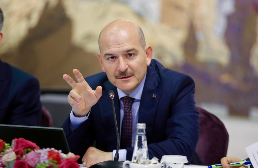  Turkish Interior Minister Suleyman Soylu speaks during a news conference in Istanbul, Turkey, August 21, 2019 (photo credit: Ahmet Bolat/Pool via REUTERS)