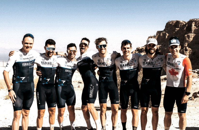  THE CYCLISTS on the Israel Start-Up Nation team pose during their trip to the Holy Land last week for a pre-season camp and bonding experience. (photo credit: NOA ARNON)
