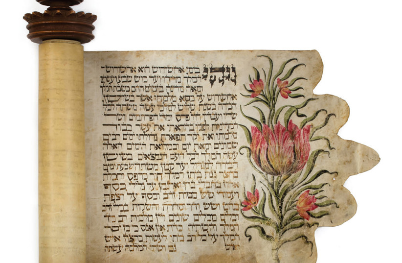 A Scroll of Esther, written by a 14-year-old girl in Rome during the 1700s, will be auctioned off. (photo credit: KEDEM AUCTION HOUSE)