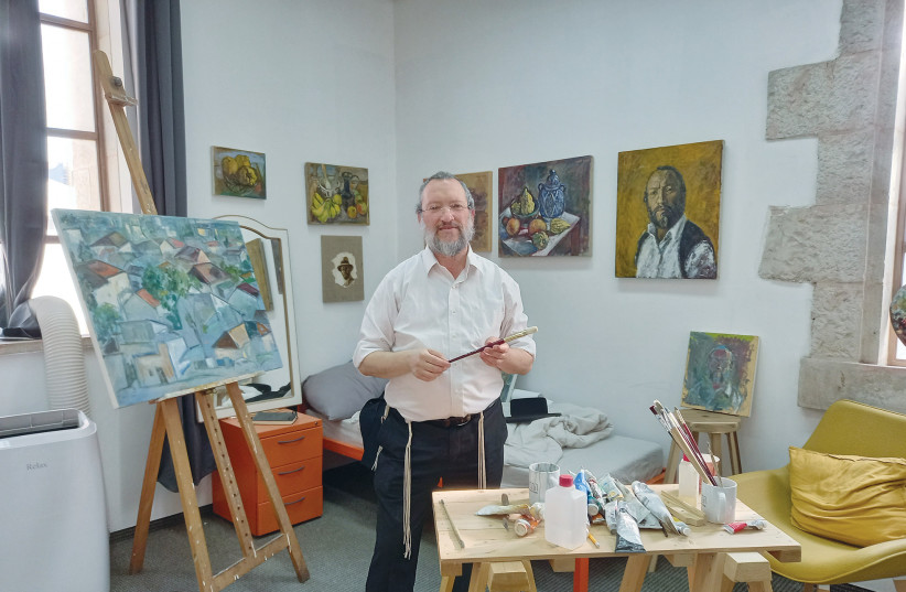  Motta Brim, the inspiration for ‘Shtisel,’ in his temporary JB2021 studio in the old Shaare Zedek building. (photo credit: LIAT COLLINS)