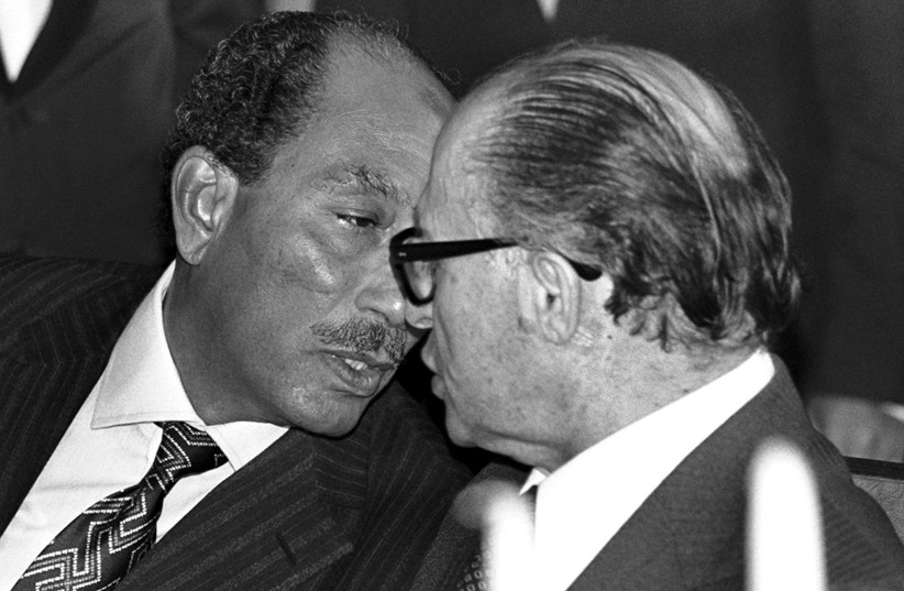  EGYPTIAN PRESIDENT Anwar Sadat meets with prime minister Menachem Begin in 1977 when Sadat made his historic visit to Jerusalem. (credit: REUTERS)