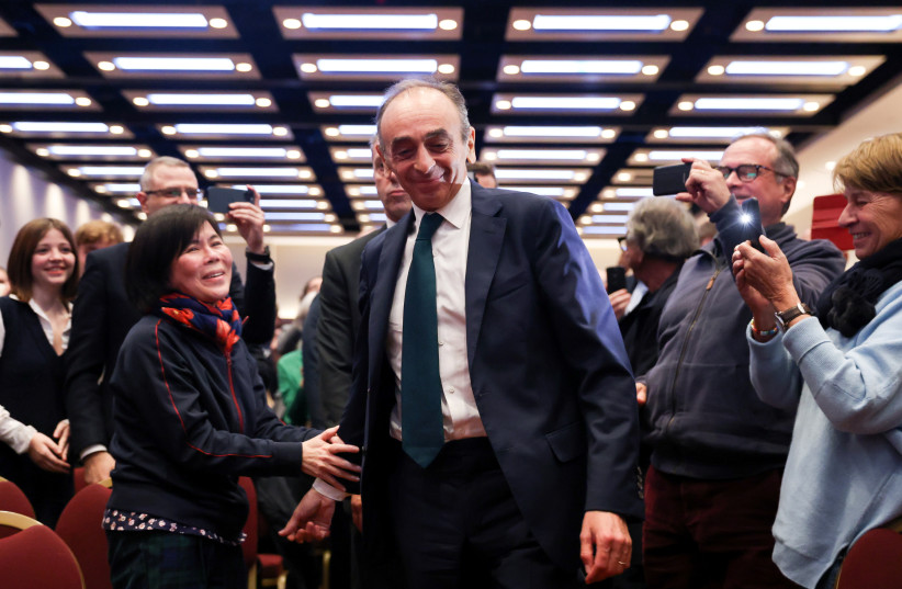 French right-wing commentator Eric Zemmour arrives before making a speech at an event at the ILEC conference centre, London, Britain, November 19, 2021. (photo credit: REUTERS/TOM NICHOLSON)