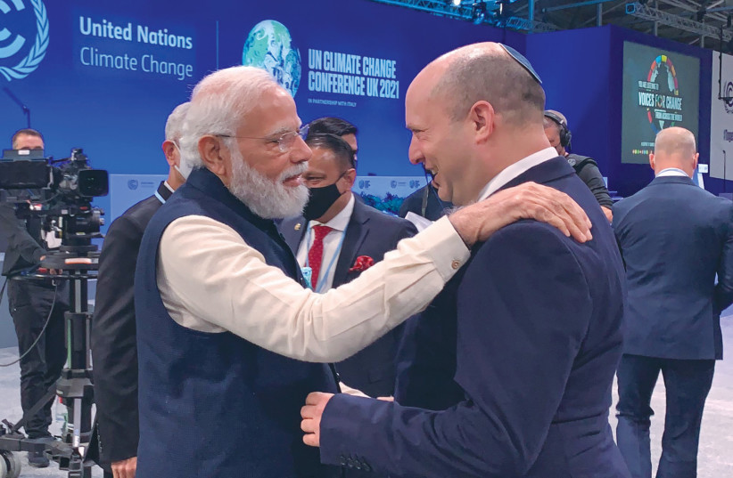  PRIME MINISTER Naftali Bennett with his Indian counterpart Narendra Modi at the COP26 conference in Glasgow earlier this month. (photo credit: GPO)