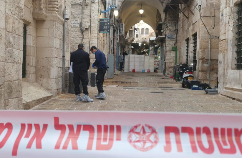  The site of a shooting attack in the Old City of Jerusalem on November 21, 2021. (photo credit: POLICE SPOKESPERSON'S UNIT)