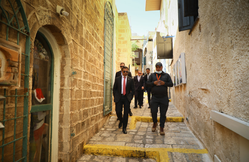 UAE Minister of State Entrepreneurship and SMEs Dr. Ahmad Belhoul Al Falasi tours Tel Aviv-Jaffa. (credit: SIVAN SHACHOR)