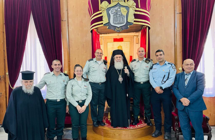  COGAT Maj.-Gen. Rassan Alian is seen with Civil Administration head Brig.-Gen. Fares Atila, the leaders of the Christian community and the Vatican’s ambassador to Israel. (credit: COGAT SPOKESPERSON'S OFFICE)
