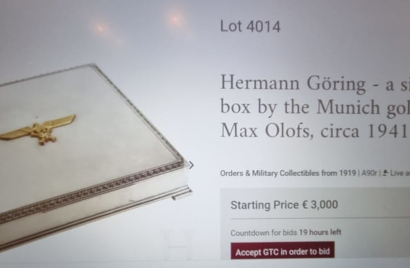  A cigarette box that belong to the Nazi Hermann Goring which has gone up for auction at Herman Historica, Munich. (credit: Courtesy)