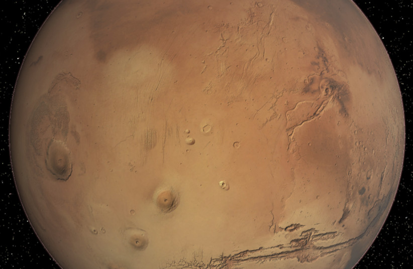  Mars screenshot from Celestia 3D astronomy program. (credit: VIA WIKIMEDIA COMMONS)